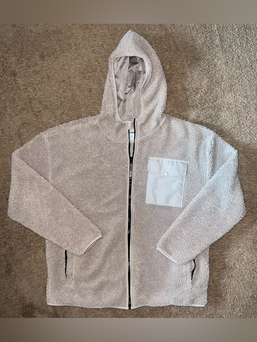 Old Navy Beige Sherpa Full Zip-Up Hoodie Fleece Jacket
